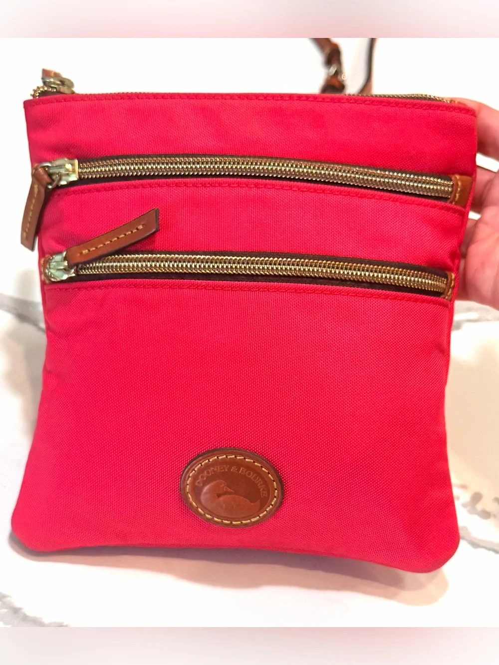 Dooney & Bourke Red Crossbody Double-Zip Pouch with Leather Trim